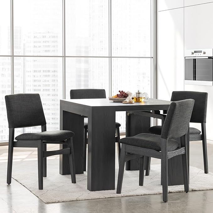 Transformer Table - Solid Wood Extendable Dining Table, Seats 2-12, Extendable Dining Room Table, Space-Saving Furniture, Expandable Dining Furniture (Black, Table + 4 Chairs)