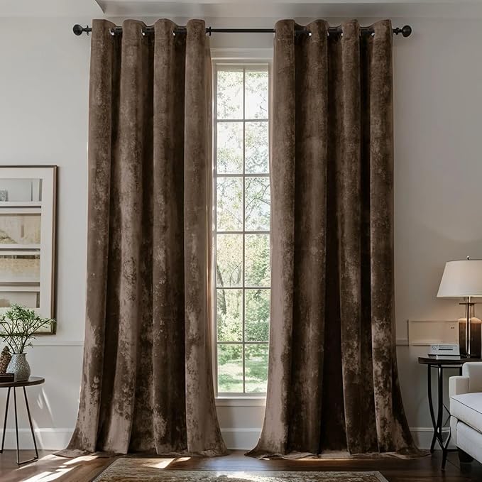 SMILETIME Chocolate Crushed Velvet Curtains 52x84 inch Luxurious Thermal Insulated Soundproof Drapes for Living Room Bedroom Office Soft and Durable Light-Filtering Window Treatments, 2 Panels