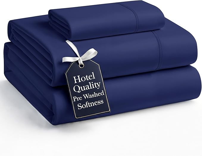 Casa Platino Twin XL Pre Washed Twin XL Sheet Set - Ultra Soft & Breathable Bed Sheets, Brushed Microfiber, Fade Resistant, Twin XL Size Bed Sheet Set with Deep Pockets - Navy Blue