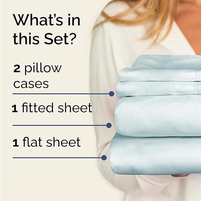 Twin 4 Piece Sheet Set - Cooling, Comfy & Breathable - Hotel Luxury Bedding, Includes Fitted Sheet for Women, Men, Kids and Teens - 1 Flat, 1 Fitted Sheet, 2 Pillowcases with Deep Pockets - Ice Blue
