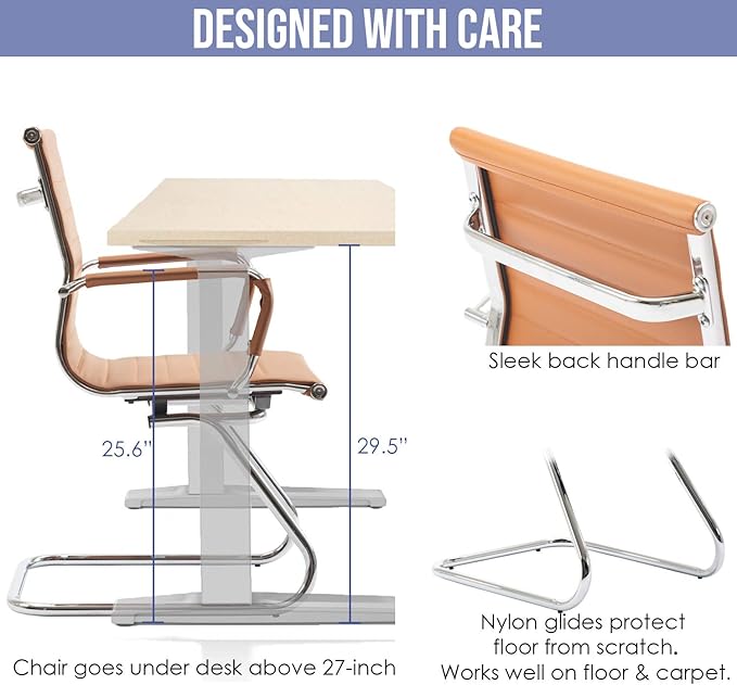 Wahson Office Guest Chairs Set of 4, Leather Reception Chairs, Mid Back Waiting Room Chair, Conference Chairs with Sled Base, Desk Chair No Wheels for Meeting/Lobby/Restroom, Terracotta