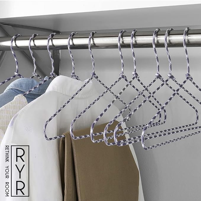 Clothes Hangers 30 Pack Stylish Fabric Wrapped Metal, Space Saving Coat, Velvet, Pant Hangers for Closet Organization, Durable Non-Slip, Navy/White Wardrobe Essentials Bulk Storage