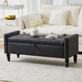 47" Storage Ottoman Bench, End of Bed Bench for Bedroom, Leather Upholstered Ottoman with Storage for Living Room, Entryway, Window (Black)