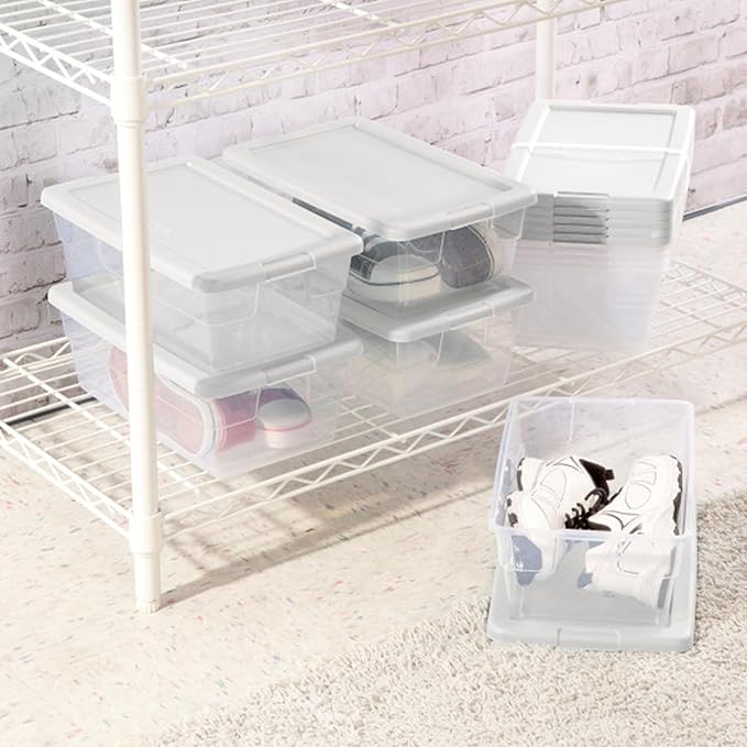Sterilite 24-Pack 6 Quart Storage Box, Stackable Clear Plastic Bins with Snap-On Lids - Heavy-Duty Organizing Containers for Closet, Bathroom, and Office