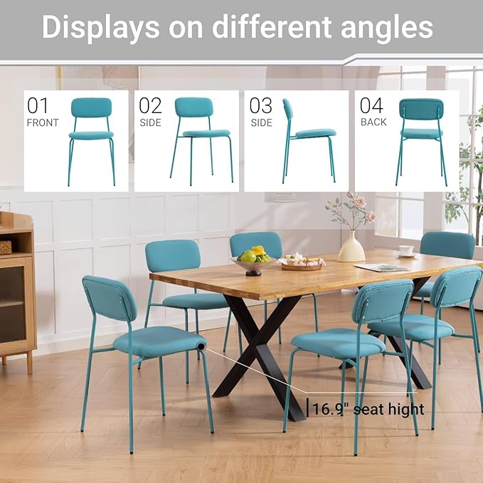 Stackable Dining Chairs Set of 4, Stack Chair with Padded Seat & Back, 4-Pack Indoor Stacking Chairs for Waiting Room, Classroom, Church, Lobby and Restaurant, Blue.