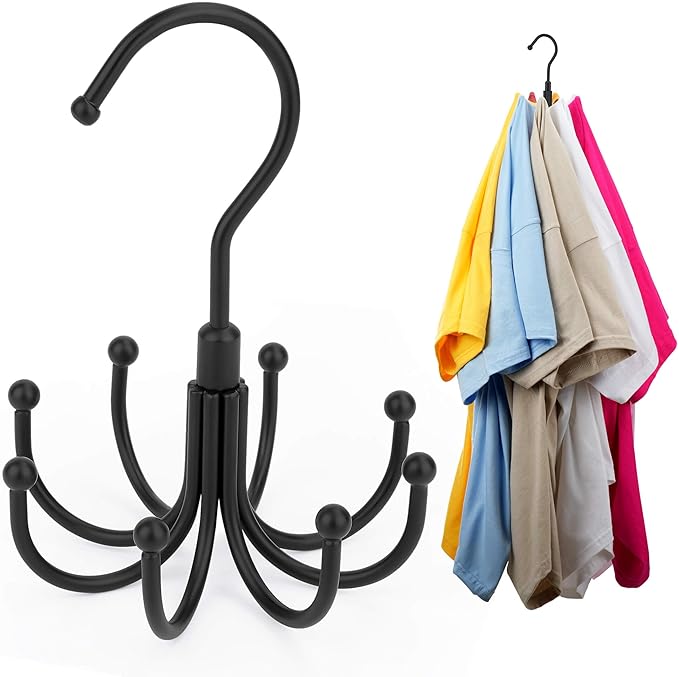 ZEDODIER 2 Pack Space Saving Hangers for Clothes,Rotatable Sturdy Shirt Hangers with 16 Hooks, Non Slip Multiple Shirt Organizer for T-Shirts Sweatshirts Hoodies, Black