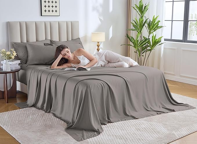 Pure Bamboo California King Sheets, Genuine 100% Organic Viscose Derived from Bamboo Bed Sheet Set, Soft & Cooling, Double Stitching, 2 Year Quality Promise (California King, Graphite)
