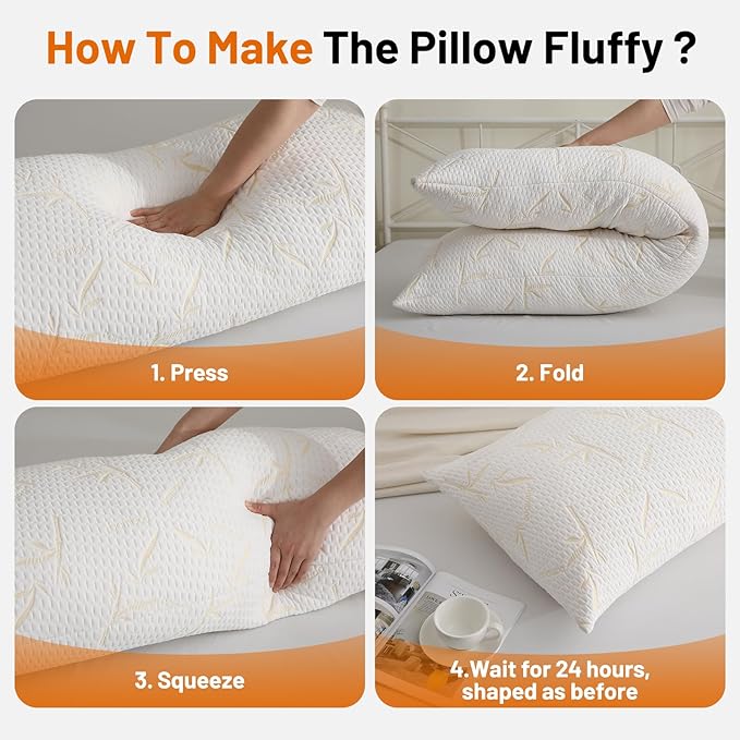 Full Body Pillow with Removable Pillowcase for Adults,（Memory Foam Filling）（Long Pillow for Side Sleepers） （Fluffy and Firm）（Adjustable Filling）（20×54 Inch，Gold）