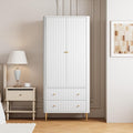 HLR 72" Modern Armoire Wardrobe Closet with Doors and Drawers, Bedroom Armoire Cabinet with Hanging Rod, Wooden Clothing Storage Cabinet,White