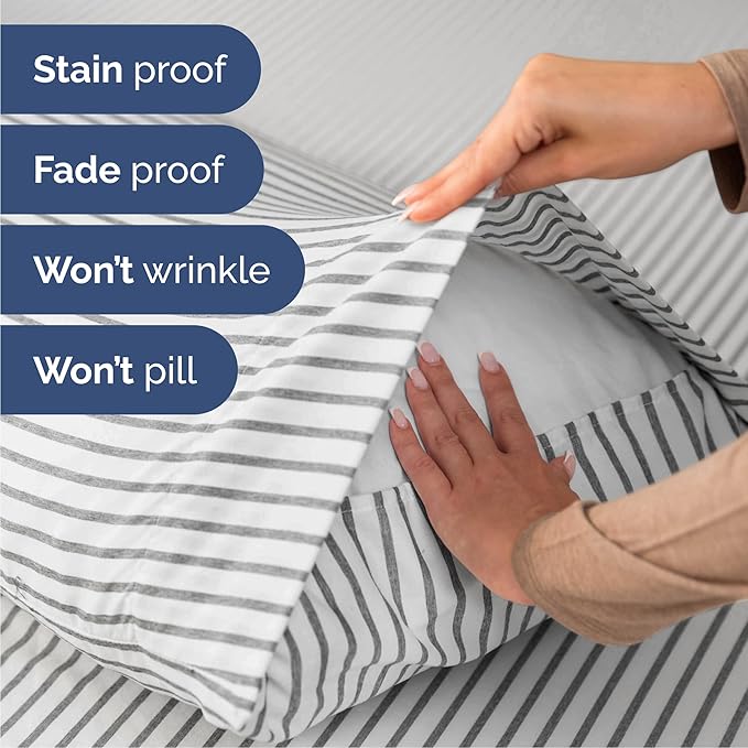 Cal King 6 Piece Sheet Set - Cooling & Breathable - Hotel Luxury Bedding, Includes Fitted Sheet for Women, Men, Kids & Teens - 1 Flat, 1 Fitted Sheet, 4 Pillowcases with Deep Pockets - Grey Stripes