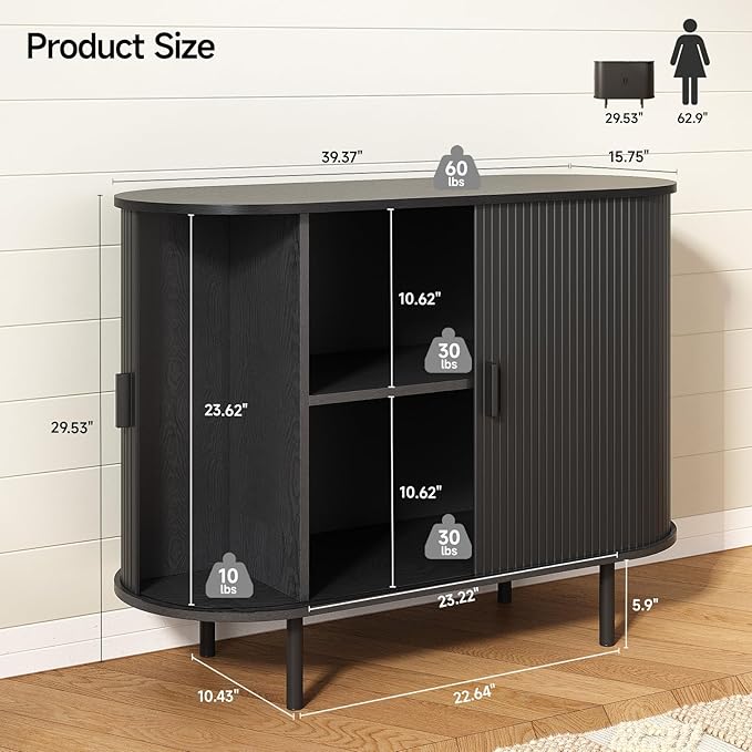 ONBRILL Sideboard Buffet Cabinet with Storage, 40" Storage Cabinet with Sliding Door & Adjustable Shelf, Modern Accent Coffee Bar Console Table for Kitchen, Entryway, Black