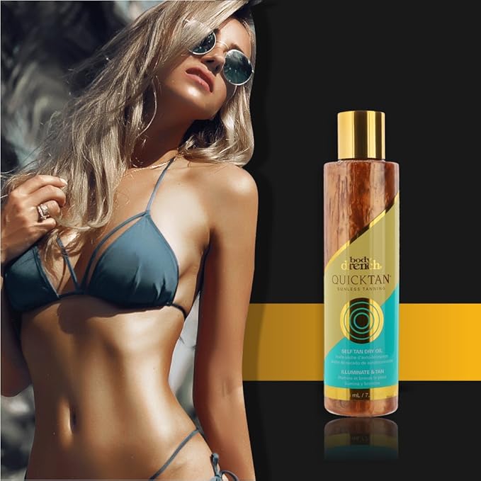 Body Drench Quick Tan Self Tanner Dry Oil – Sunless Tanning Oil for Glowing Skin, Streak-Free Bronzer with Natural-Looking Tan in Hours, 7.2 oz