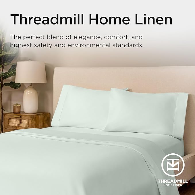 Threadmill Luxury Full Size Sheets for Full Size Mattress, 1200 Thread Count Supima Cotton Sheets for Full Mattress, 5-Star Hotel Quality 4 Piece Bed Sheets with Extra Deep Pocket, Seaglass