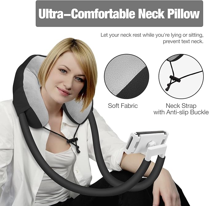 MoKo Neck Phone Holder, Lazy Gooseneck Phone Pillow Holder Bracket, 360° Rotate Phone Tablet Stand for 4"-11" Device, fits iPhone 16/Pro/Pro Max/Plus, iPhone 15/Pro/Pro Max/Plus, iPhone 14/Pro/Pro Max
