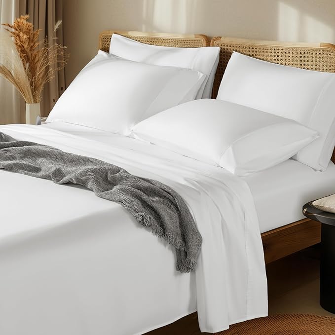 LBRO2M 1000 Thread Count 100% Egyptian Cotton Sheets Set 6 Piece Sets Full Size Bed Sheet Deep Pocket Sheet Set 16" Soft Comfortable All Season (Full, White)