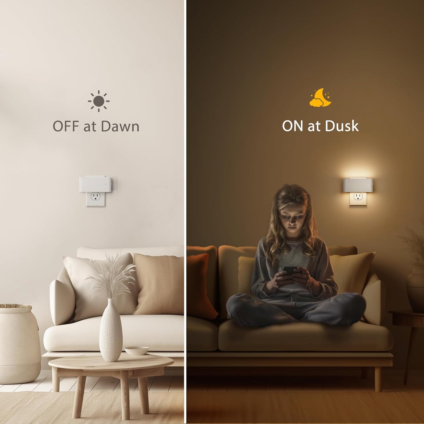 Briignite Night Lights Plug into Wall, LED Night Light with Dusk to Dawn Light Sensor, 2 Pack,Dimmable Night Light Plug in, 3000K Soft White Nightlight for Kids Room Bedroom Hallway Kitchen