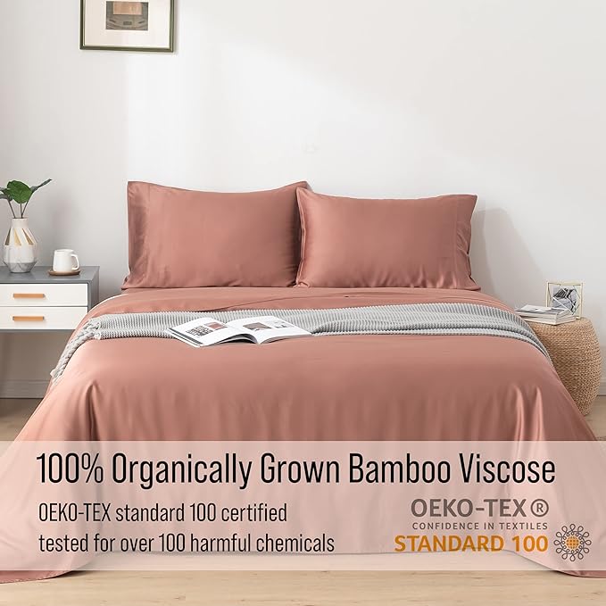 Bella Coterie Luxury Bamboo Viscose Split King Size Sheet Set | 2 Fitted Sheets for Sleep Number & Adjustable Beds | 100% Organically Grown | Cooling & Ultra Soft | 18” Deep Pocket [Raisin]
