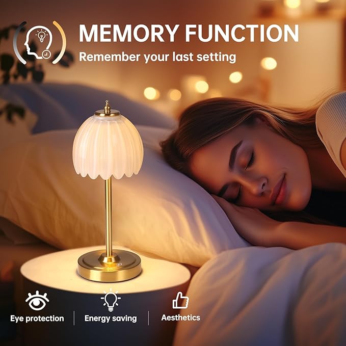 Set of 2 Tulip Table Lamp with 5000mAh Battery & Touch Control, Cordless Small Table Lamp with 3 Colors, Dimmable Rechargeable Table Lamps for Bedroom, Desk, Bedside (White Tulip)