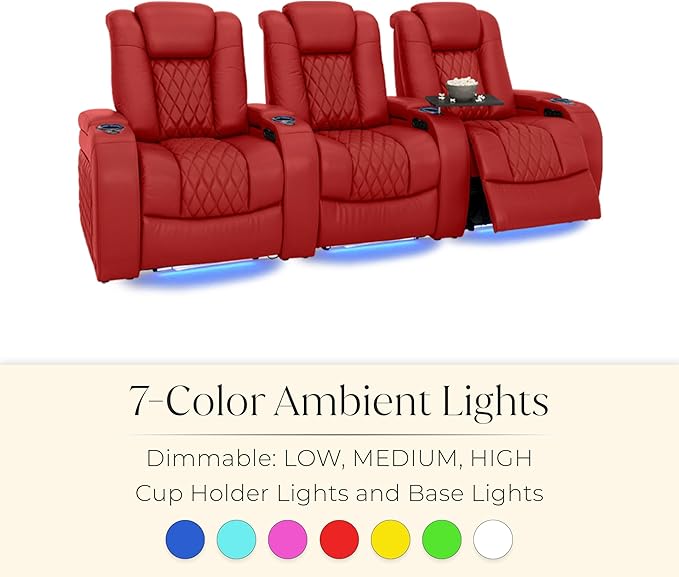 Seatcraft Diamante Zero-Gravity CoolZero Italian Leather Home Theater Seating, Power Headrest, Power Recline, Single Recliner, Red