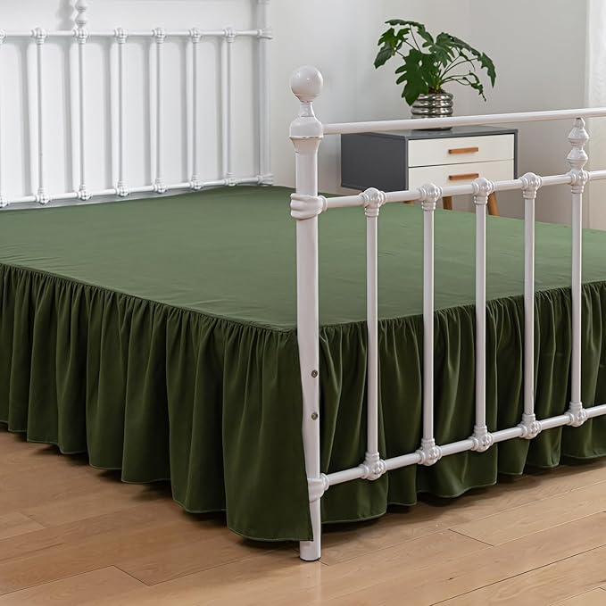 Bed Skirt Twin Size Ruffled Bed Skirt with Split Corners, 18 Inch Drop Dust Ruffle Bed Skirt with Platform, Green, Twin - 18" Drop
