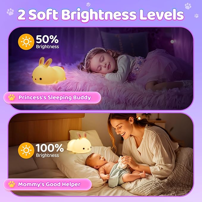 OneFire Night Light for Kids Christmas Gifts for Kids, 16 Colors Bunny Toys Cute Lamp, Soft Silicone Baby Night Light, 1200mAh Portable Dimmable Touch Lamps,Kawaii Room Decor,Christmas Gifts for Teens