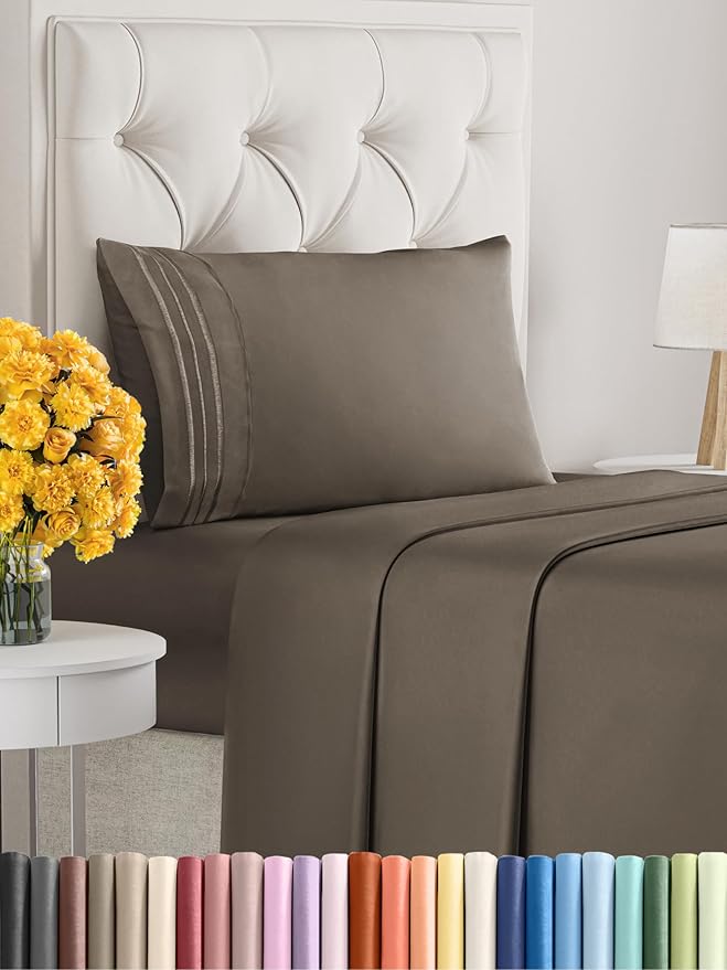 Twin Size 3 Piece Sheet Set - Extra Soft, Breathable & Cooling Sheets - Hotel Luxury Durable Bed Sheets for Women & Men - Deep Pockets, Easy-Fit & Wrinkle-Free Sheets - Taupe Brown Oeko-Tex Bed Sheets