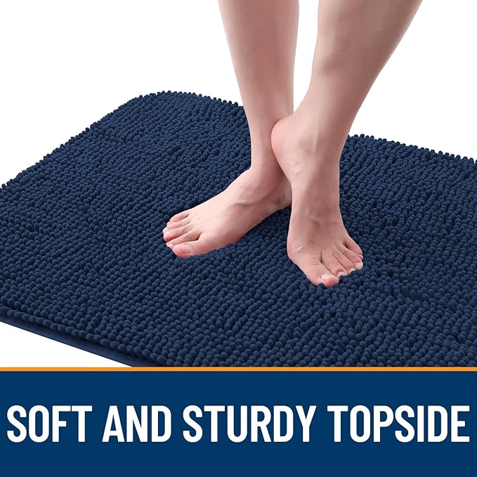 OLANLY Dog Door Mat for Muddy Paws 24x16, Absorbs Moisture and Dirt, Absorbent Non-Slip Washable Doormat, Quick Dry Chenille Mud Mat for Dogs, Entry Indoor Entryway Carpet for Inside Floor, Dark Blue
