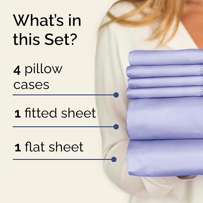 Queen 6 Piece Sheet Set - Cooling, Comfy & Breathable - Hotel Luxury Bedding, Includes Fitted Sheet for Women, Men, Kids & Teens - 1 Flat, 1 Fitted Sheet, 4 Pillowcases with Deep Pockets - Lavender