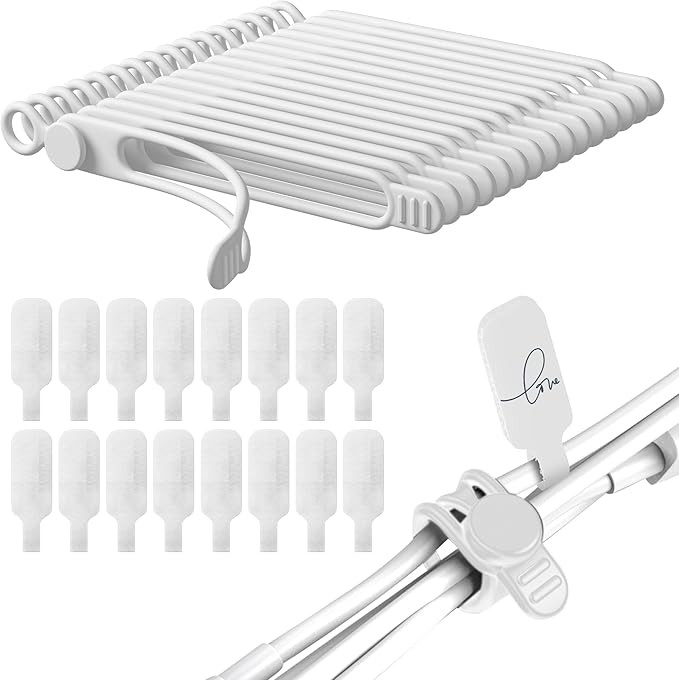 32Pcs Nearockle Cable Labels and Silicone Cable Ties Cable Management Set, Reusable 16 Cable Ties+16 Cord Labels for Electronics, Travel Home Office Desk Wire Organization (White)