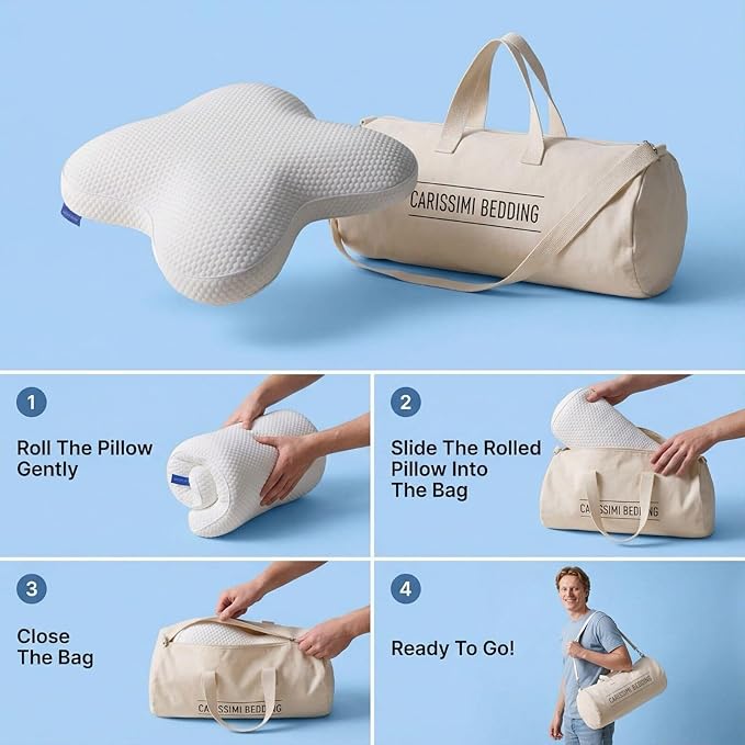 Dreamers Memory Foam Pillow for Side Sleepers – Cervical Neck Pillow for Side and Back Sleepers – Contoured Ergonomic Design for Shoulder and Neck Support - Includes Carry Bag
