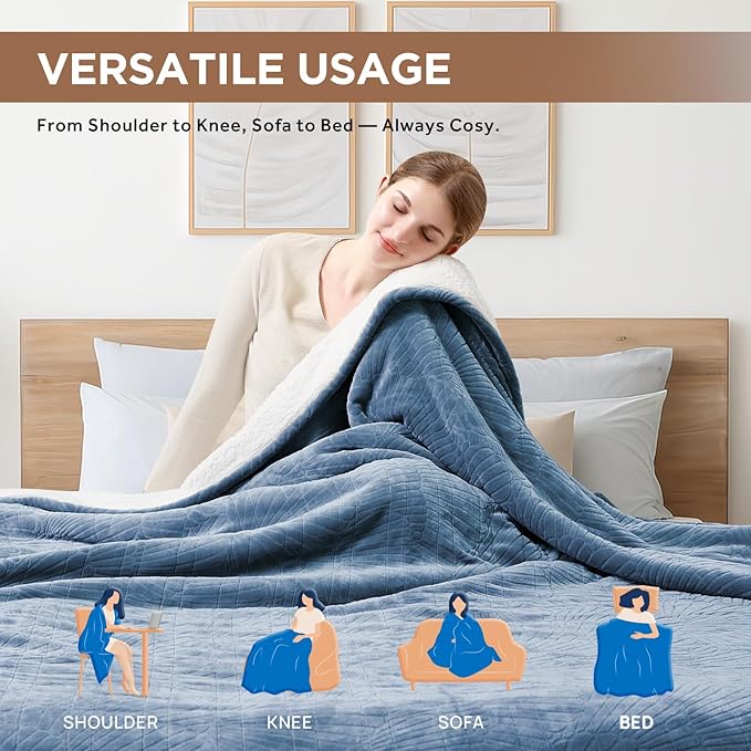 Westinghouse Electric Blanket Queen, Flower Jacquard Heated Blanket Queen Size with 10 Heating Levels and 1-12 Hours Auto-Off, Flannel to Sherpa Reversible, Machine Washable (84" x 90", Blue)