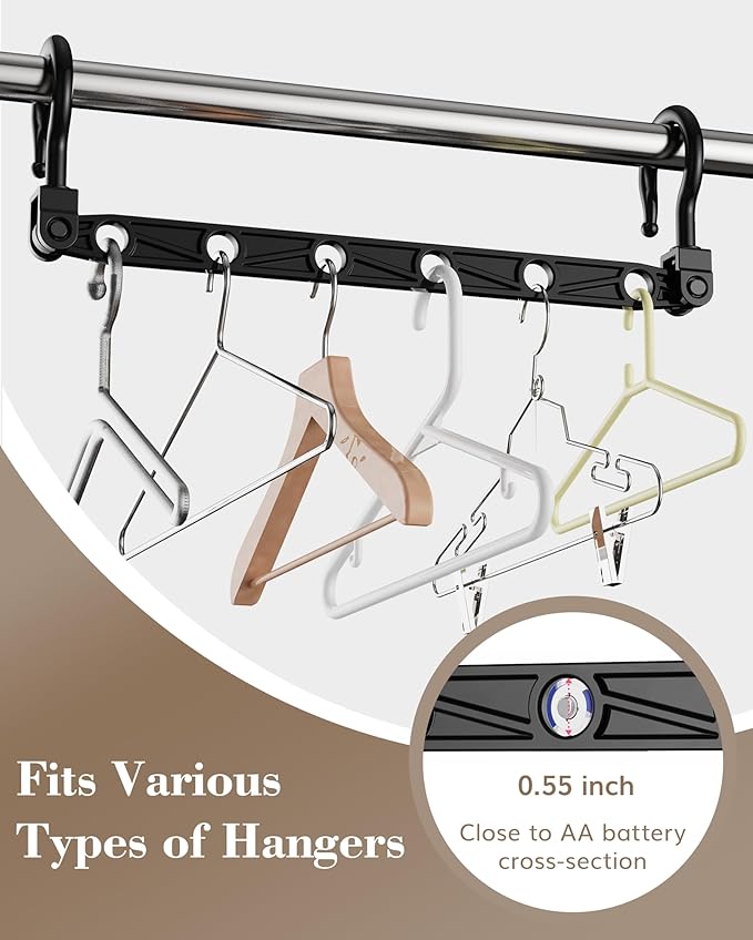 Space Saving Hangers for 144 Clothes, Reinforced Collapsible Hangers with 360° Swivel Hook, Hanger Hooks Space Saver for Closet Organizers and Storage, Dorm Room Essentials, Fully Assembled, Black
