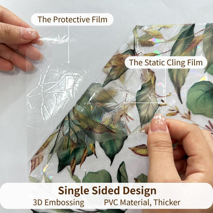 Rainbow Window Privacy Film with Tools, 3D Stained Glass Window Film, Spring & Autumn Leaves, 16.93" x 78.74"(43X200CM)