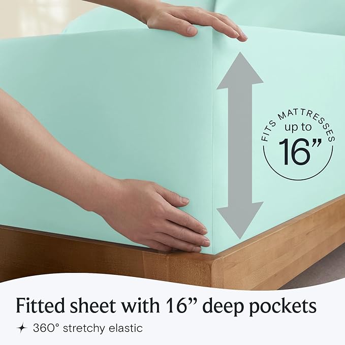 LuxClub 4 PC Sheet Set Bed Sheets Deep Pockets 16" Eco Friendly Wrinkle Free Cooling Machine Washable Hotel Bedding Silky Soft - Aquamarine King