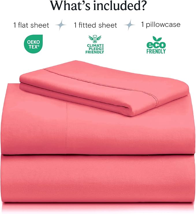 LuxClub 3 PC Twin Sheet Set, Deep Pockets Wrinkle Free Cooling Bed Sheets Hotel Bedding for Women, Men, Kids & Teens, Includes 1 Fitted Sheet, 1 Flat Sheet and 1 Pillowcase-Silky Soft Vermilion