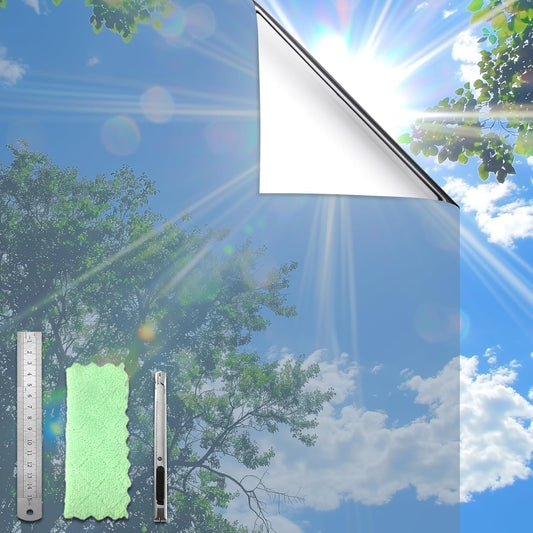 DUOFIRE One Way Window Film Privacy See Out Not in Heat Blocker Window Tint Reflective Mirror Windows Tinting Film for Home Static Cling Anti-UV Sun Blocking Windows Covering（Silver, 23.6x78.7in）