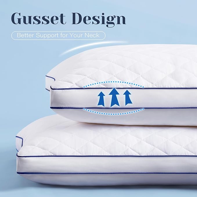Shredded Memory Foam Pillows Queen Size Set of 2, Soft Bed Pillow for Side and Back Sleepers, Medium Firm Pillows 2 Pack with Gusset(20"x30")