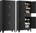 71" Tall Farmhouse Pantry Cabinet,Metal Cabinets with Doors and Shelves,Storage Cabinet for Kitchen, Garage,Black