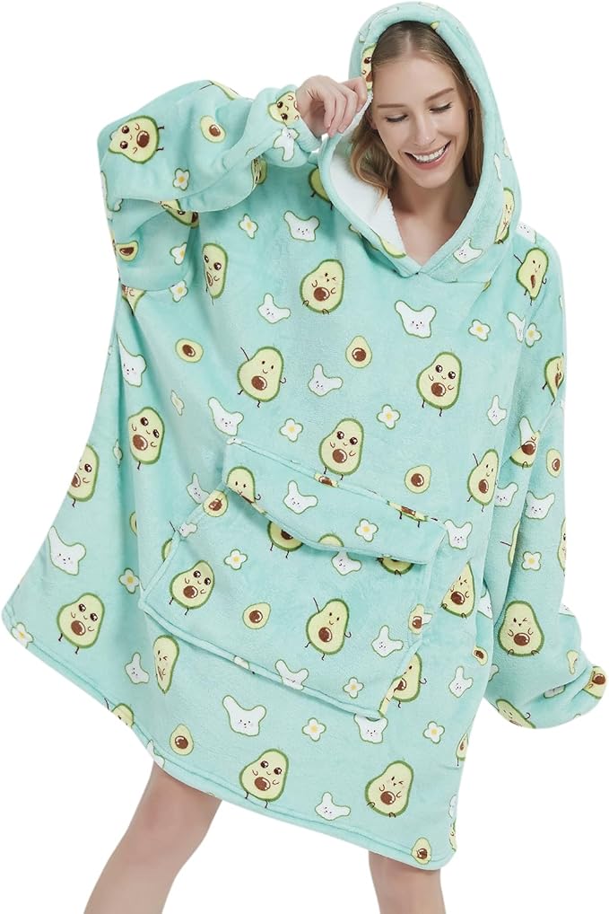 Wearable Blanket Hoodie for Adult,Oversized Sherpa Fleece Blanket Hoodie for Women Men,Cute Avocado