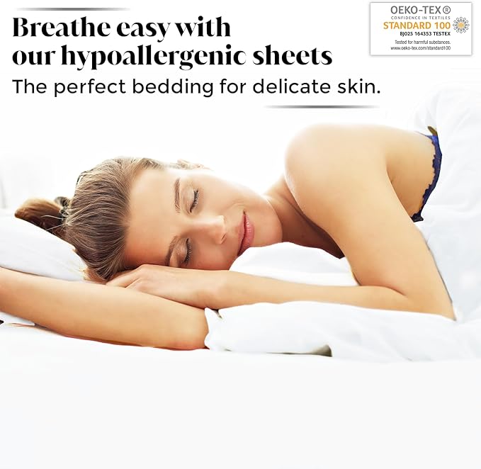 Luxury Bamboo Market | Queen Size Bed Sheet Set | 100% Viscose Made from Bamboo | Organically Grown | Ultra Soft | Cooling Sheets for Hot Sleepers | 17" Deep Pocket [Classic White]