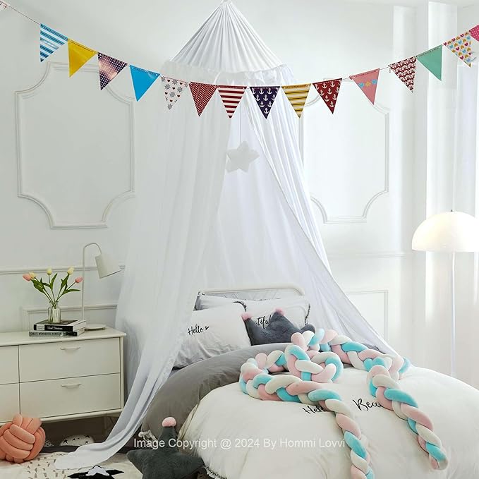 Bed Canopy for Girls, Dreamy Frills Ceiling Hanging Princess Canopy Bedroom Decoration Soft Canopy Net Reading Nook, Extra Large Full Queen Size Bed Canopies - White