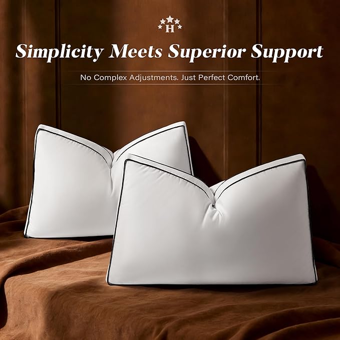 Firm Goose Feather Down Pillow King Size Set of 2, Down Surrounded Hotel Collection Bed Pillows for Sleeping with 3 Inch Gusset, 2 Pack, Fluffy Plush for Side Sleepers 20x36 in.