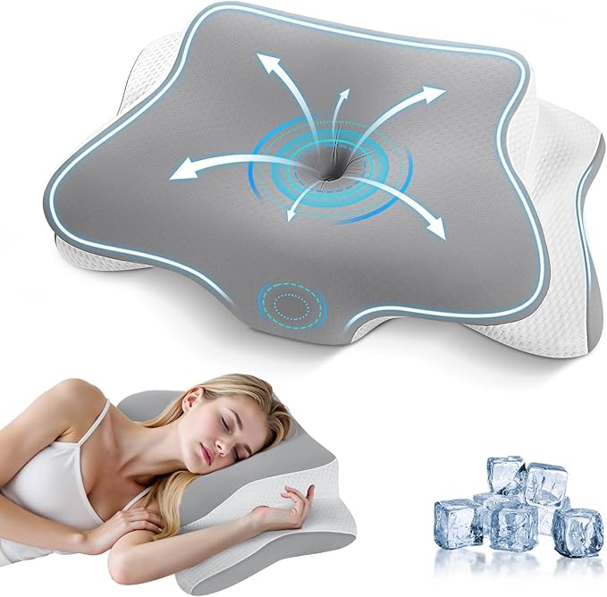 JINXIA Cervical Neck Pillow for Sleeping, Odorless Memory Foam Pillows & Cooling Cover, Ergonomic Orthopedic Neck Support Pillow for Side Back Stomach Sleepers, Neck and Shoulder Pain Relief, Gray