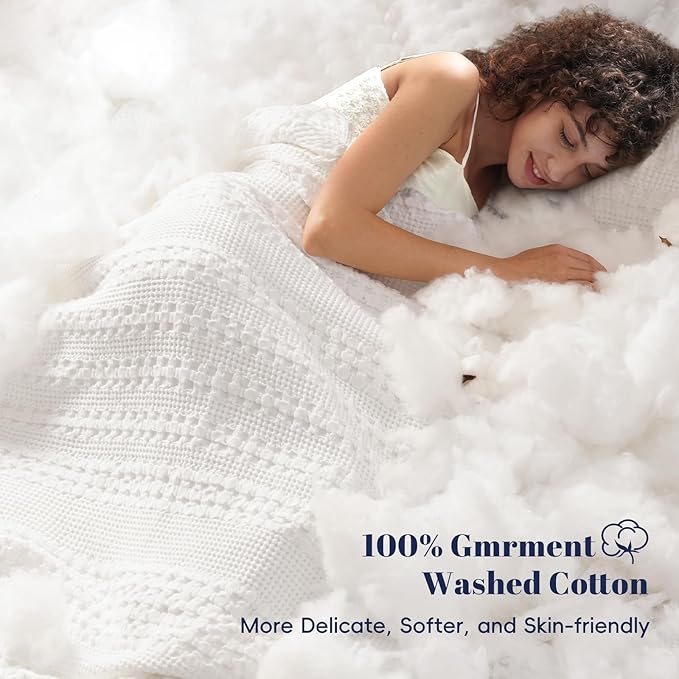 PHF 100% Cotton Waffle Weave Blanket Twin Size for Bed, Soft Lightweight & Breathable, All-Season Comfort, Luxury Aesthetic Woven Bedding for Home Decor, 66"x90", White