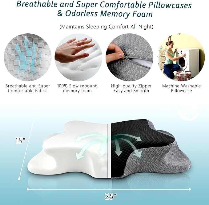 Cervical Neck Pillow for Pain Relief Sleeping, Contour Memory Foam Pillow, Ergonomic Side Sleeper Pillow for Adults, Orthopedic Neck Support Pillow for Back Stomach Sleepers-King Size