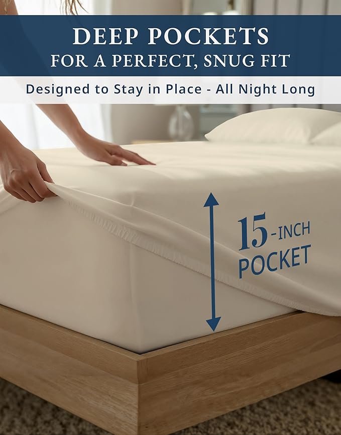 100% Egyptian Cotton King Size Sheets Set – Luxury 1000 Thread Count Ultra Soft & Durable Christmas Sheets King Size, Silky Sateen Weave, Snug Fit 15" Deep Pocket, Hotel Comfort at Home - Ivory