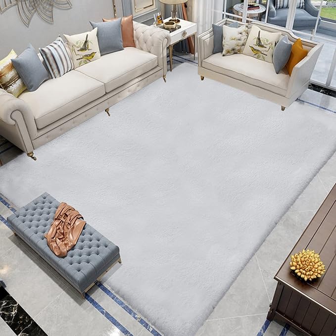 Latepis Gray 8x10 Area Rug Faux Rabbit Fur Grey Fluffy Rugs Plush Shag Rugs for Living Room Fuzzy Rug for Bedroom, Dorm, Playing Room, Nursery Room