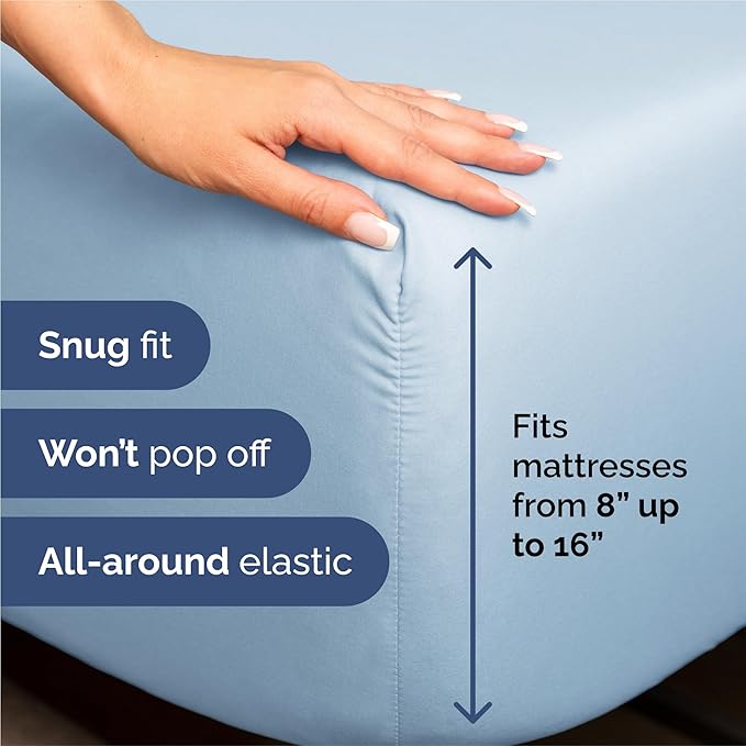 Split King 7 Piece Sheet Set - Cooling & Breathable - Hotel Luxury Bedding, Includes Fitted Sheets for Women, Men, Kids & Teens - 1 Flat, 2 Fitted Sheets, 4 Pillowcases with Deep Pockets - Baby Blue