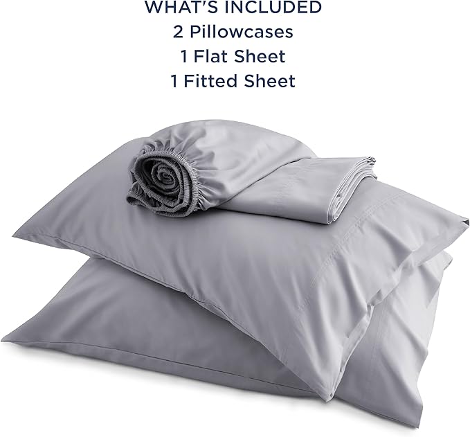 Bedsure Queen Sheets, Rayon Derived from Bamboo, Queen Cooling Sheet Set, Deep Pocket Up to 16", Breathable & Soft Bed Sheets, Hotel Luxury Silky Bedding Sheets & Pillowcases, Silver Grey