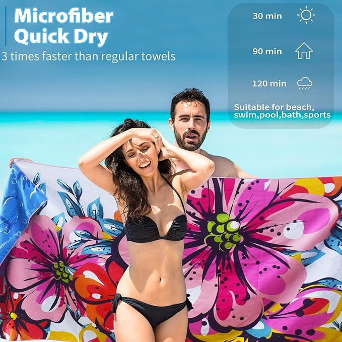 Microfiber Thin Beach Towel Lightweight 71x32 inch Oversized Extra Large Sand Free Towels Fast Dry for Travel Pool Camping Sports Beach Accessories Vacation Essential Gift
